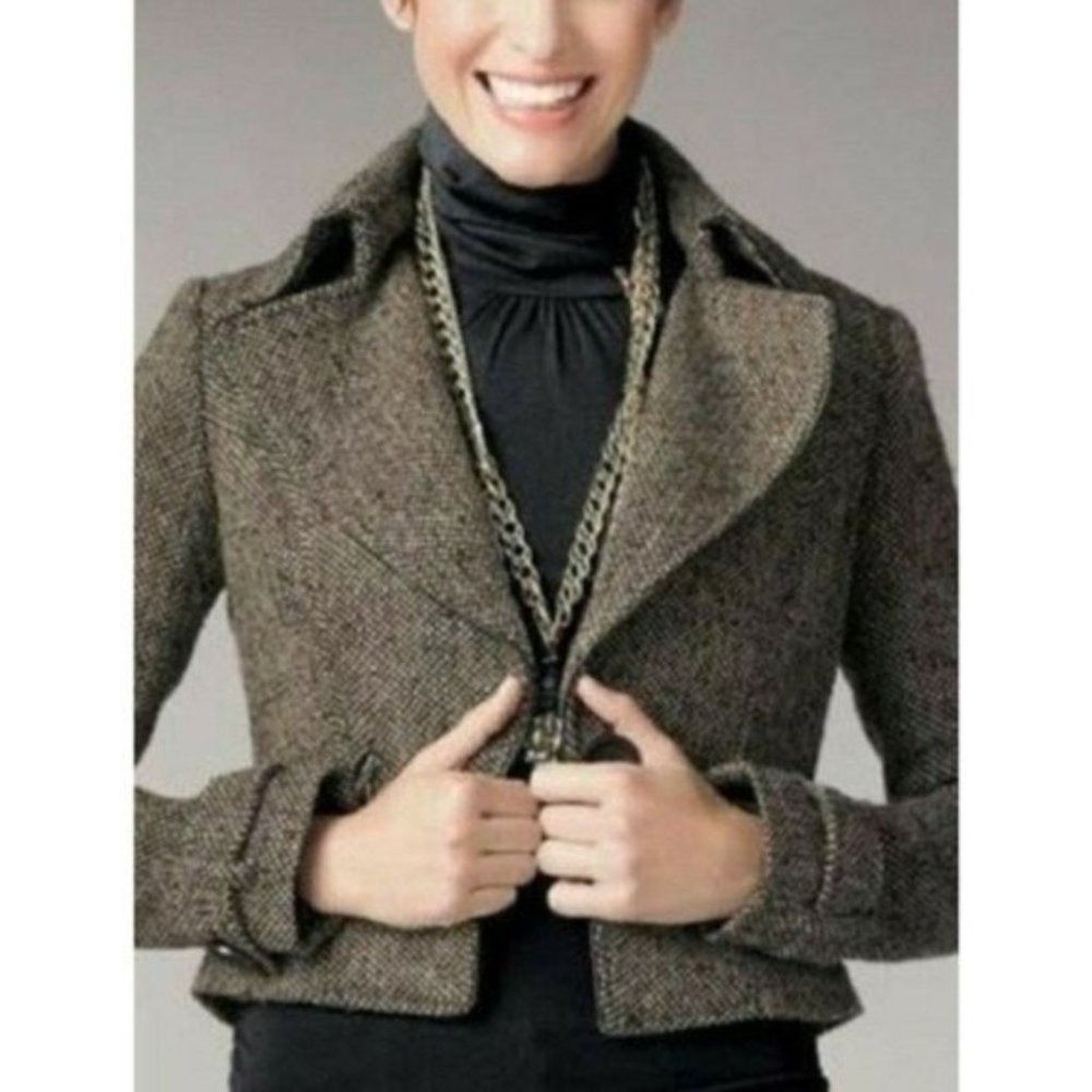 CAbi #638 Wool Blend Tweed Moto Jacket Size 6